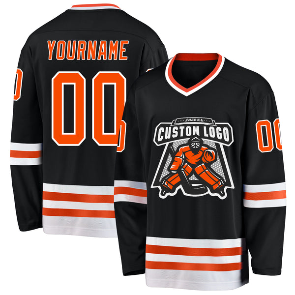 Custom Black Orange-White Hockey Jersey