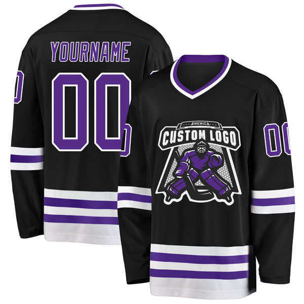 Custom Black Purple-White Hockey Jersey