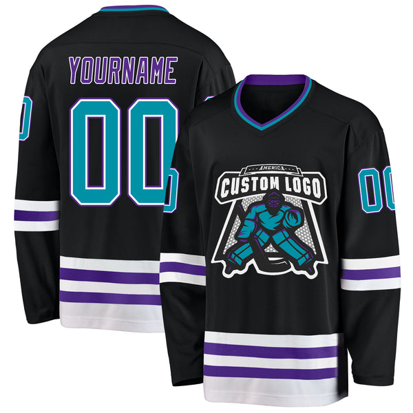 Custom Black Teal-Purple Hockey Jersey