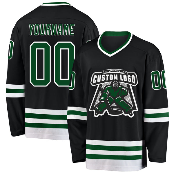 Custom Black Green-White Hockey Jersey