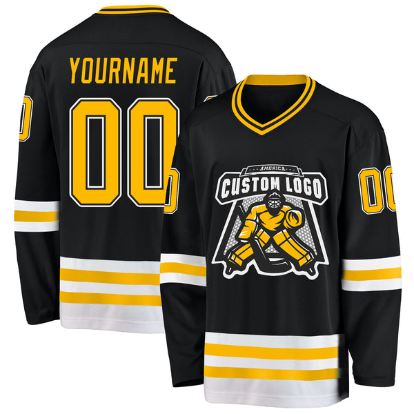 Custom Black Gold-White Hockey Jersey