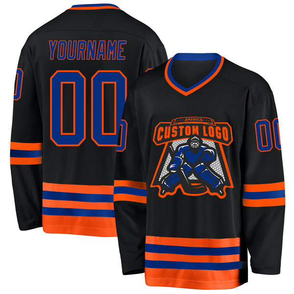 Custom Black Royal-Orange Hockey Jersey