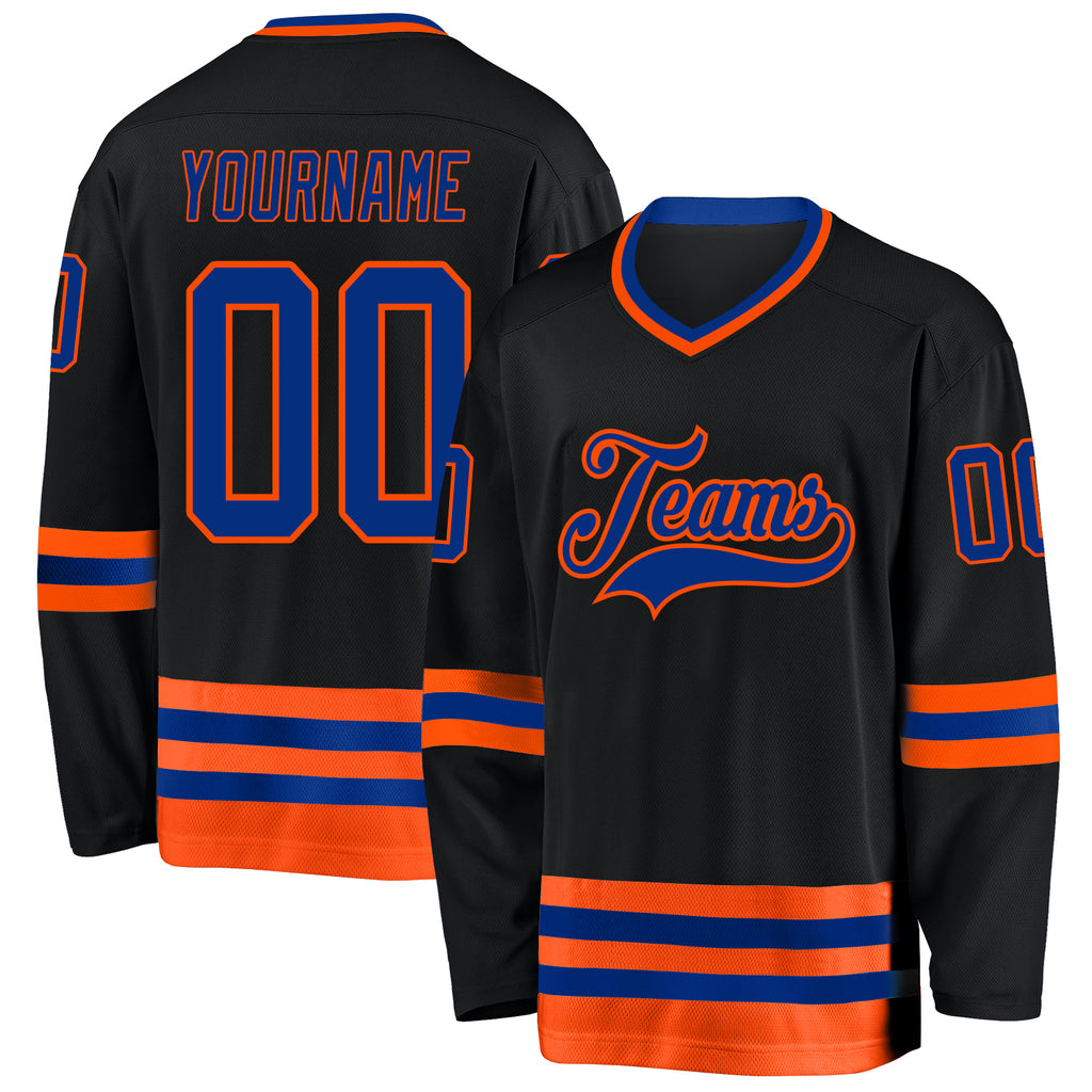 Custom Black Royal-Orange Hockey Jersey