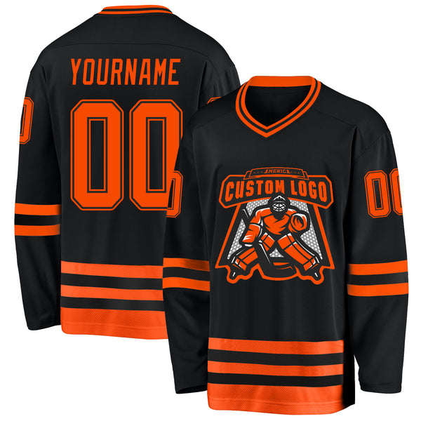 Custom Black Orange Hockey Jersey