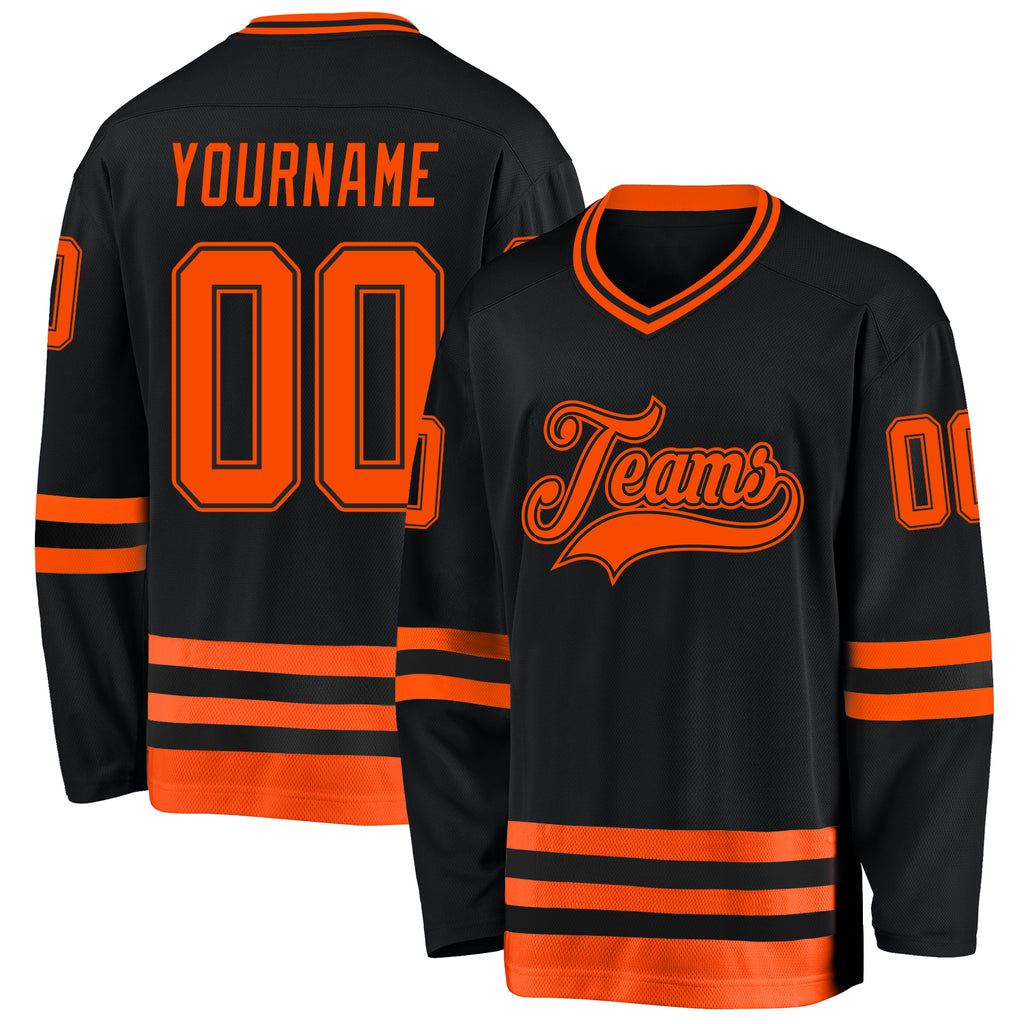 Custom Black Orange Hockey Jersey