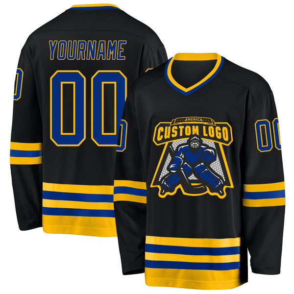 Custom Black Royal-Gold Hockey Jersey