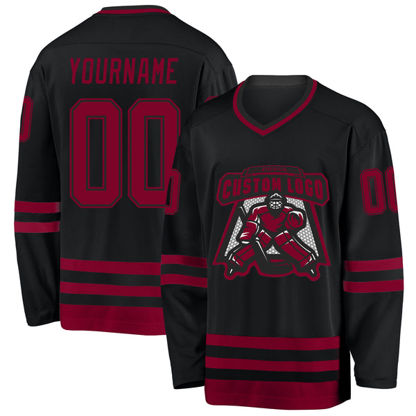 Custom Black Maroon Hockey Jersey