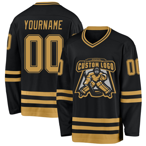 Custom Black Old Gold Hockey Jersey