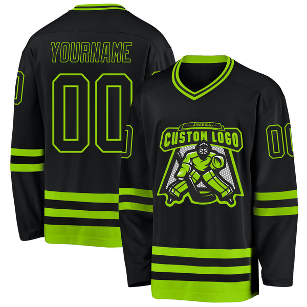 Custom Black Neon Green Hockey Jersey