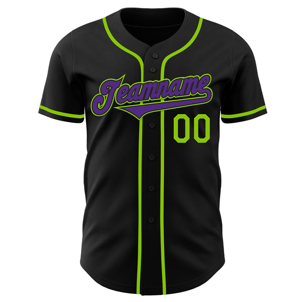 Custom Black Purple-Neon Green Authentic Baseball Jersey