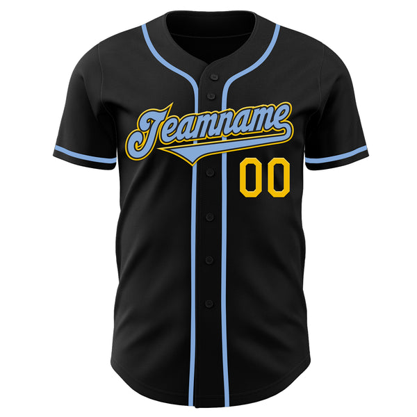 Custom Black Light Blue-Yellow Authentic Baseball Jersey