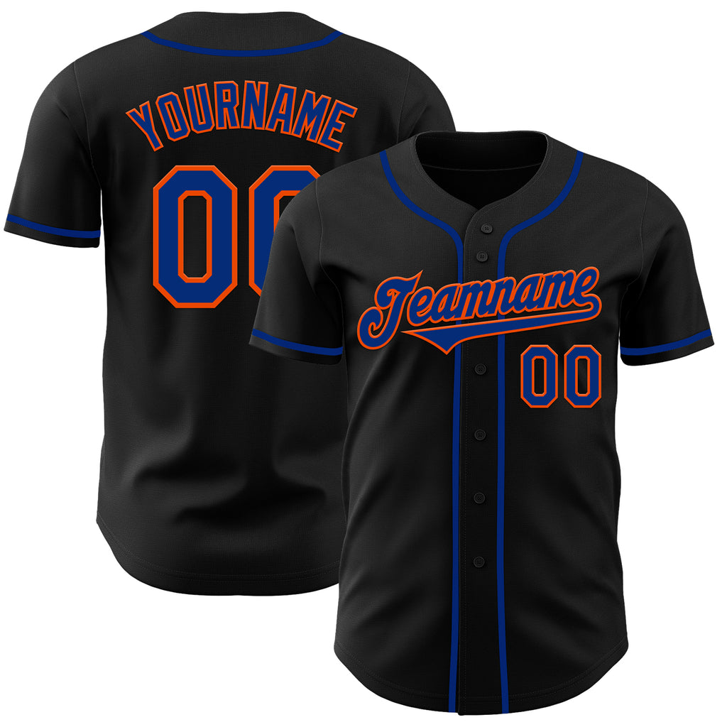 Custom Black Royal-Orange Authentic Baseball Jersey