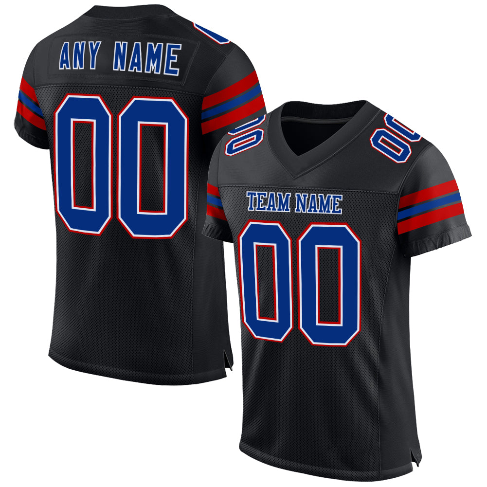 Custom Black Royal-Red Mesh Authentic Football Jersey