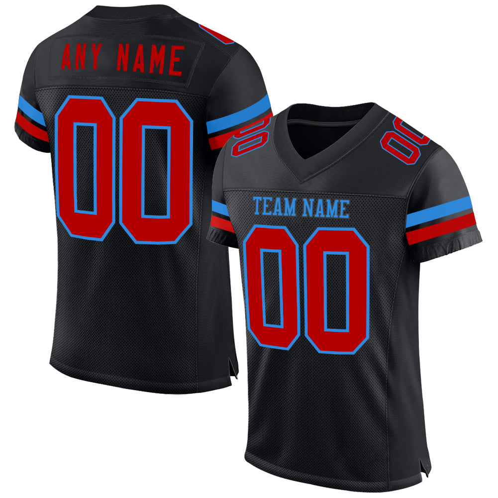 Custom Black Red-Powder Blue Mesh Authentic Football Jersey