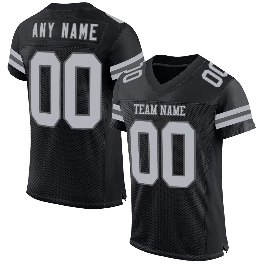 Custom Black Gray-Steel Gray Mesh Authentic Football Jersey