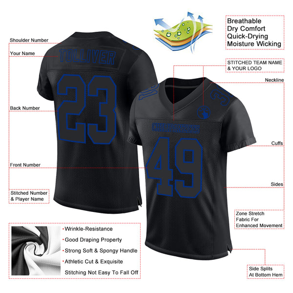 Custom Black Royal Mesh Authentic Football Jersey