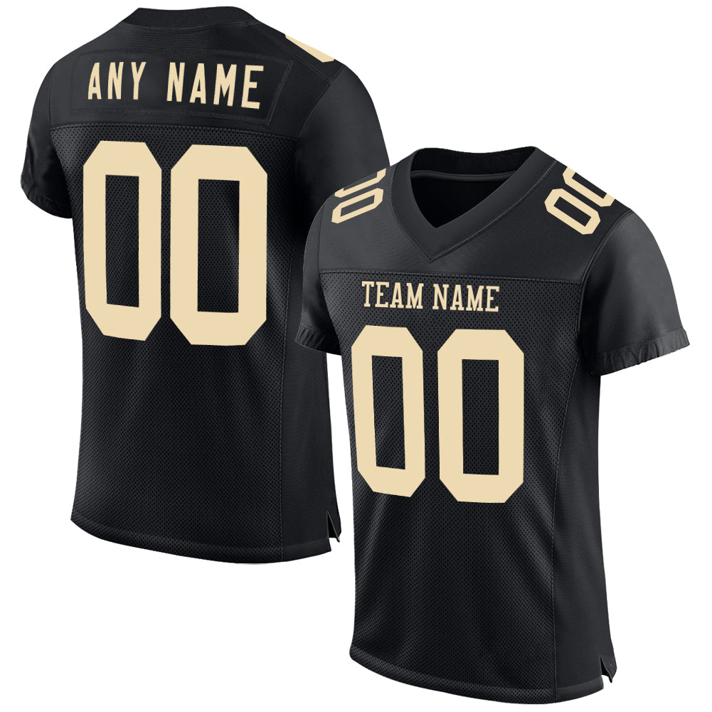 Custom Black Cream Mesh Authentic Football Jersey