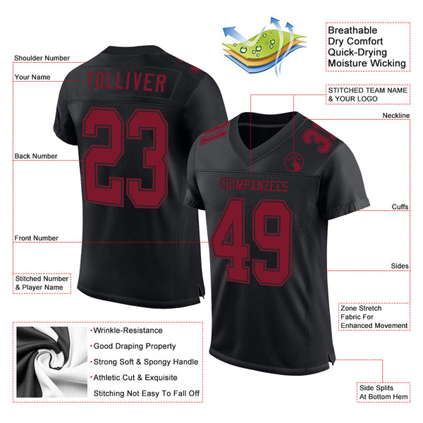 Custom Black Crimson Mesh Authentic Football Jersey