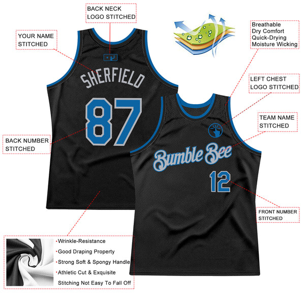 Custom Black Blue-Gray Authentic Throwback Basketball Jersey