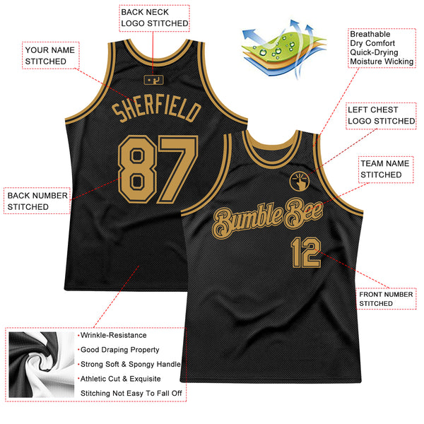 Custom Black Old Gold Authentic Throwback Basketball Jersey