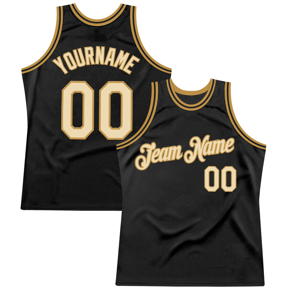 Custom Black Cream-Old Gold Authentic Throwback Basketball Jersey