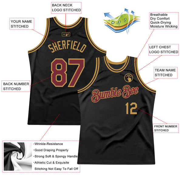 Custom Black Burgundy-Old Gold Authentic Throwback Basketball Jersey