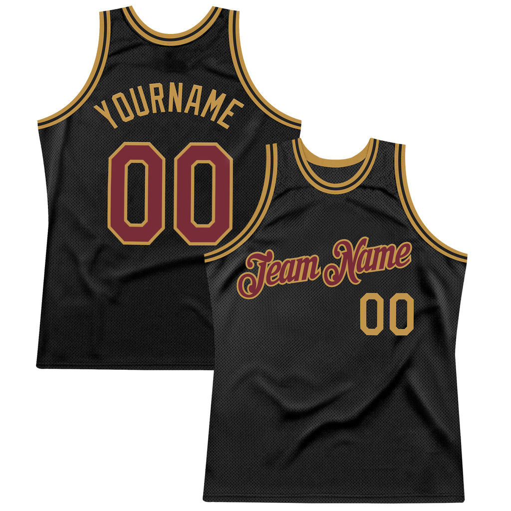 Custom Black Burgundy-Old Gold Authentic Throwback Basketball Jersey