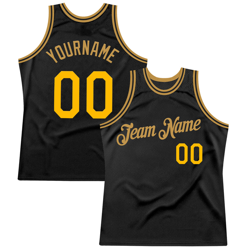 Custom Black Gold-Old Gold Authentic Throwback Basketball Jersey