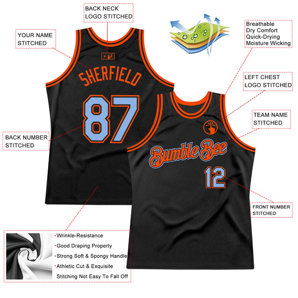 Custom Black Light Blue-Orange Authentic Throwback Basketball Jersey