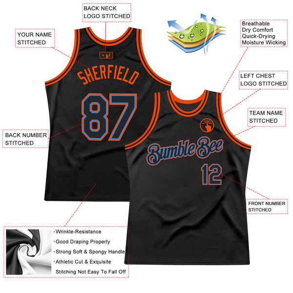 Custom Black Powder Blue-Orange Authentic Throwback Basketball Jersey