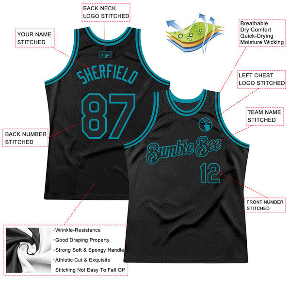 Custom Black Teal Authentic Throwback Basketball Jersey