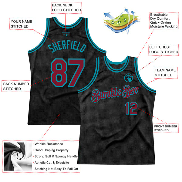 Custom Black Crimson-Teal Authentic Throwback Basketball Jersey