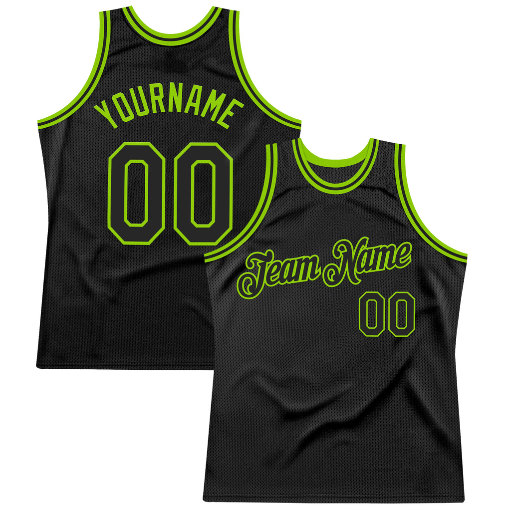 Custom Black Neon Green Authentic Throwback Basketball Jersey