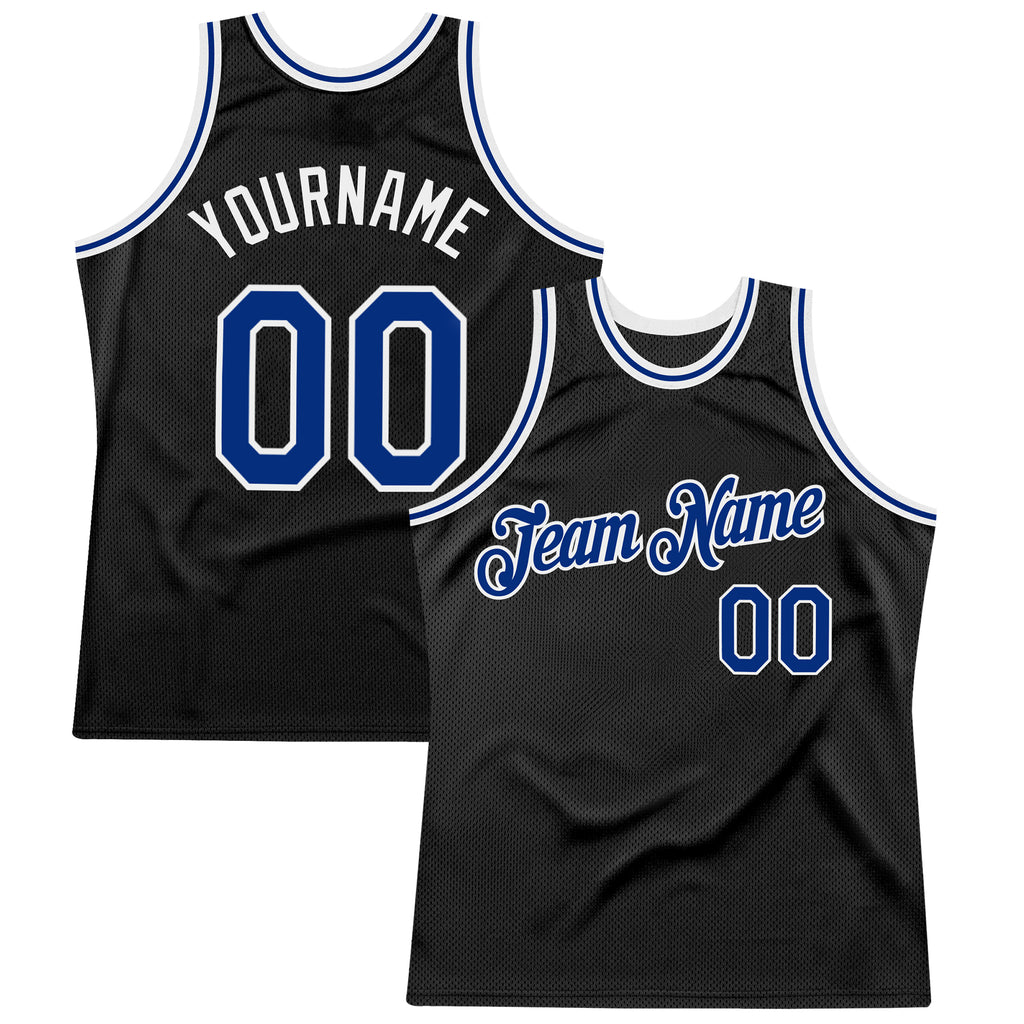 Custom Black Royal-White Authentic Throwback Basketball Jersey