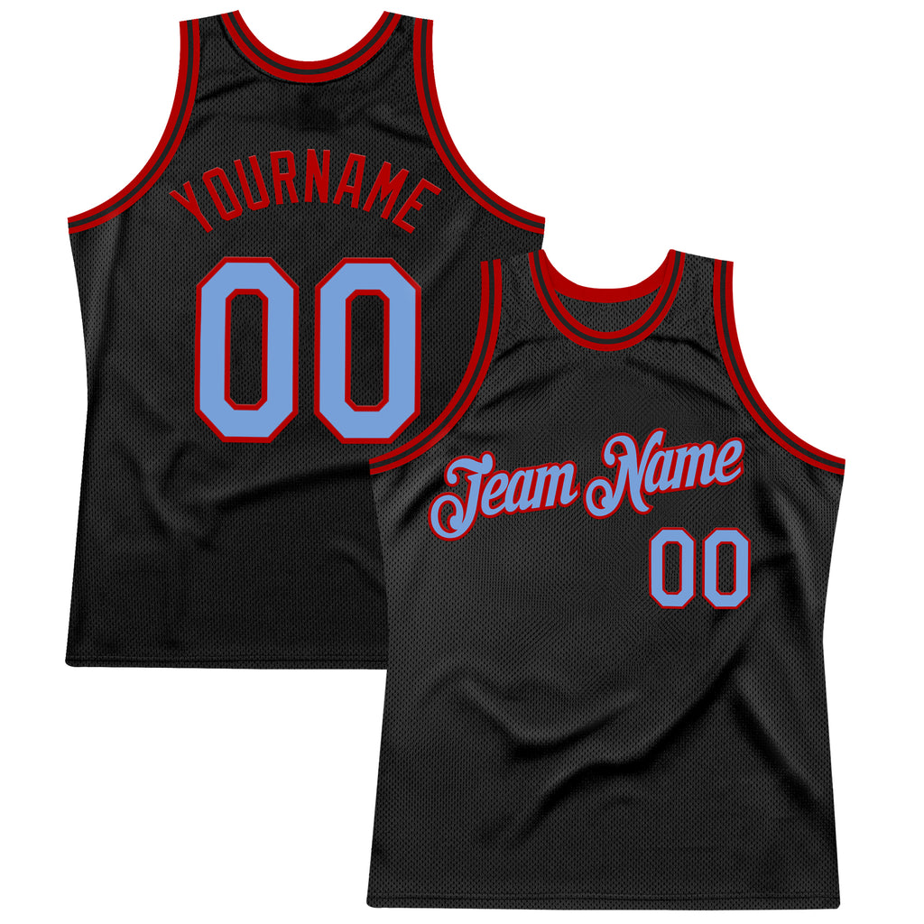 Custom Black Light Blue-Red Authentic Throwback Basketball Jersey