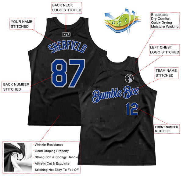 Custom Black Royal-Gray Authentic Throwback Basketball Jersey