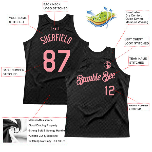 Custom Black Medium Pink Authentic Throwback Basketball Jersey