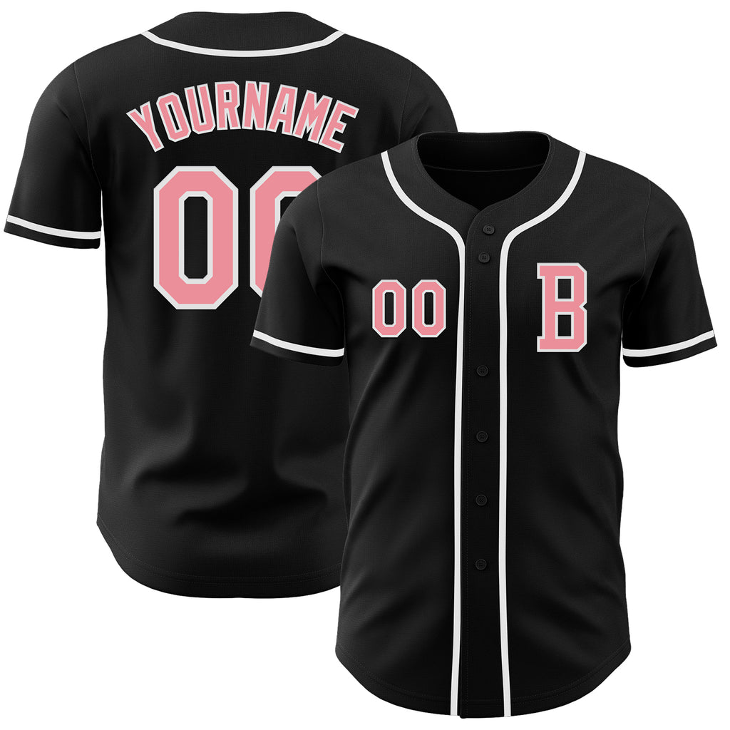 Custom Black Medium Pink-White Authentic Baseball Jersey