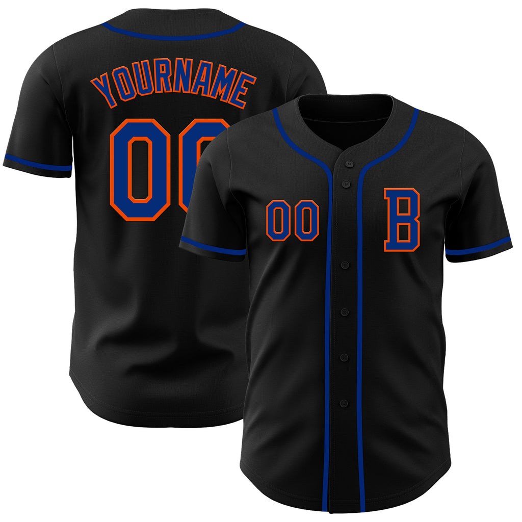 Custom Black Royal-Orange Authentic Baseball Jersey