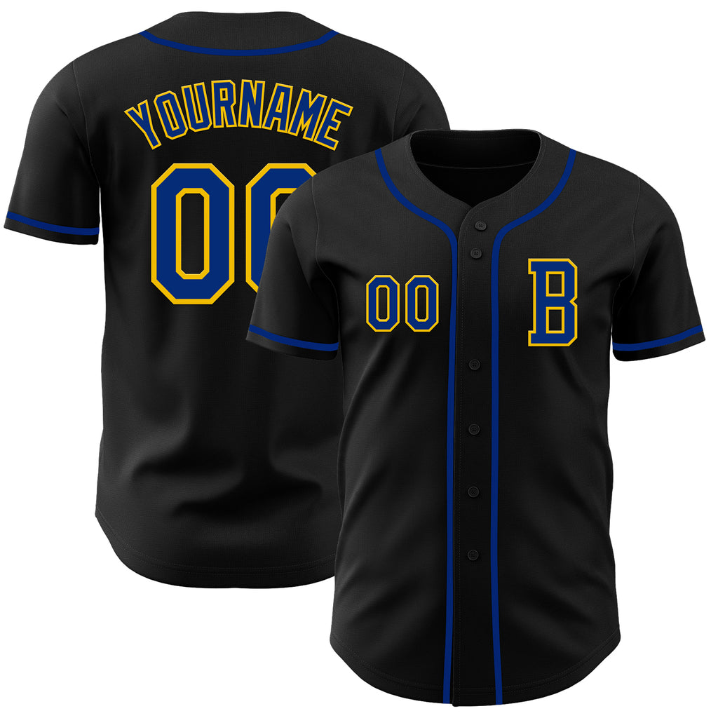 Custom Black Royal-Yellow Authentic Baseball Jersey