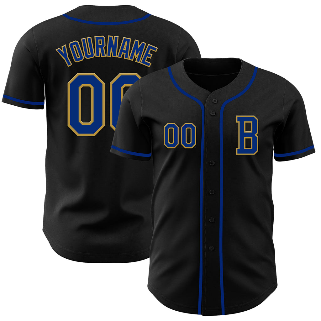 Custom Black Royal-Old Gold Authentic Baseball Jersey