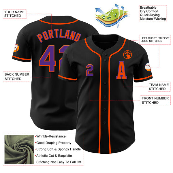 Custom Black Purple-Orange Authentic Baseball Jersey