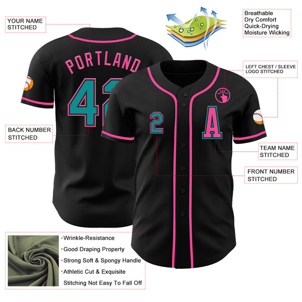 Custom Black Teal-Pink Authentic Baseball Jersey