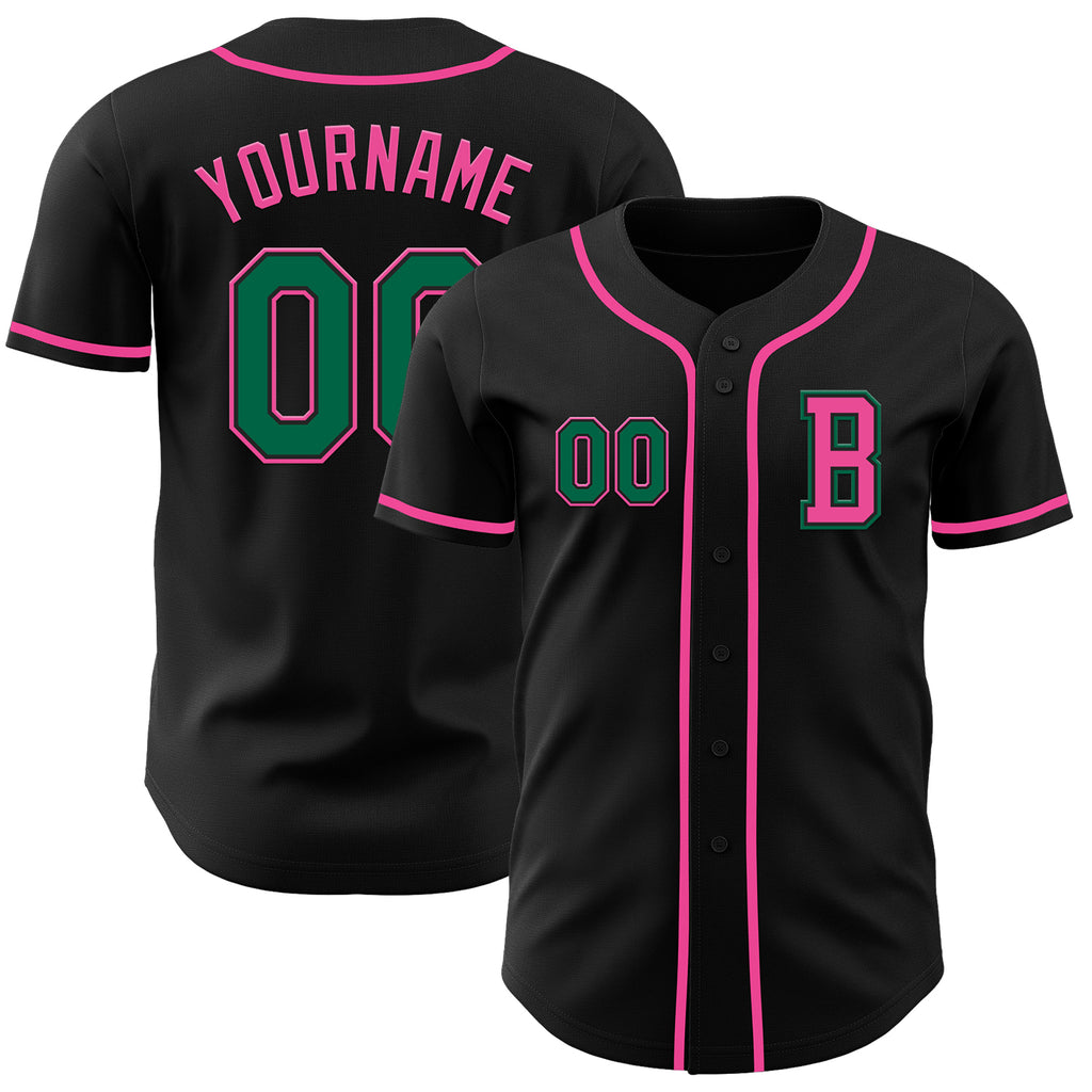 Custom Black Kelly Green-Pink Authentic Baseball Jersey