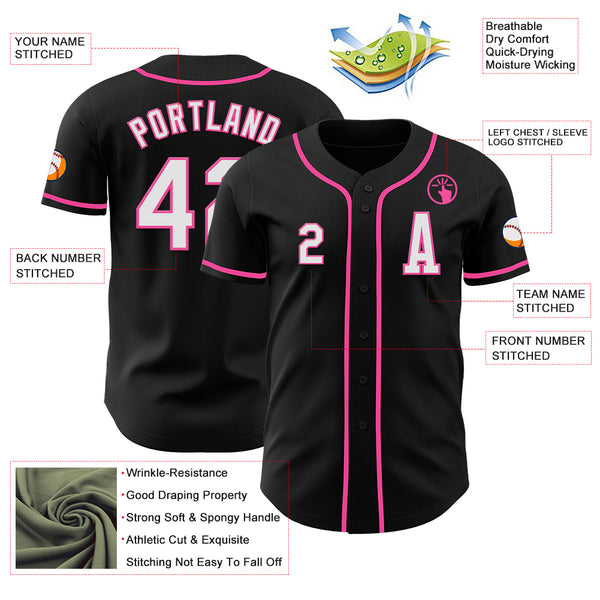 Custom Black White-Pink Authentic Baseball Jersey