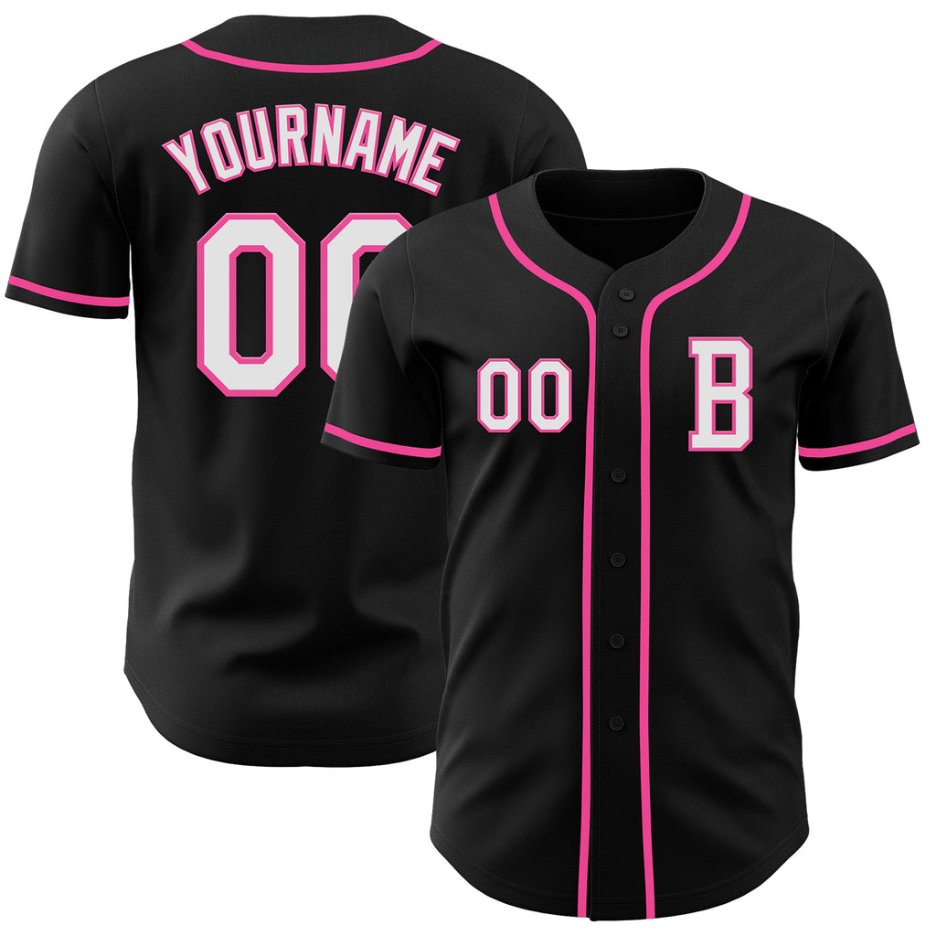 Custom Black White-Pink Authentic Baseball Jersey