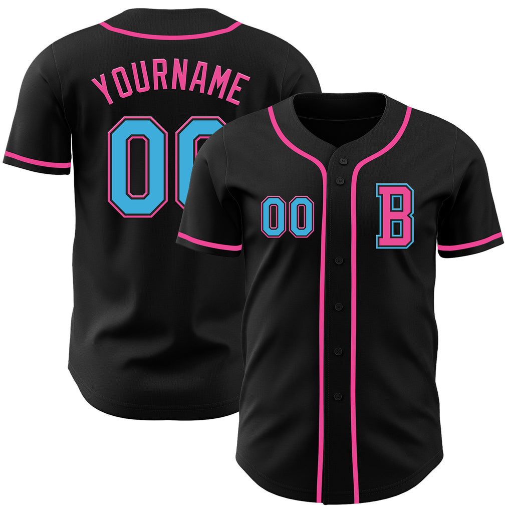 Custom Black Sky Blue-Pink Authentic Baseball Jersey