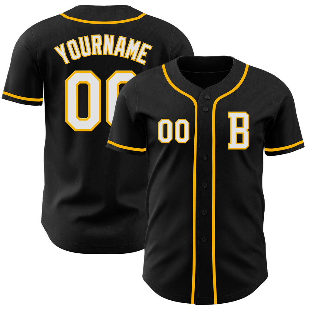 Custom Black White-Gold Authentic Baseball Jersey