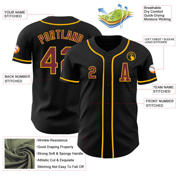 Custom Black Burgundy-Gold Authentic Baseball Jersey