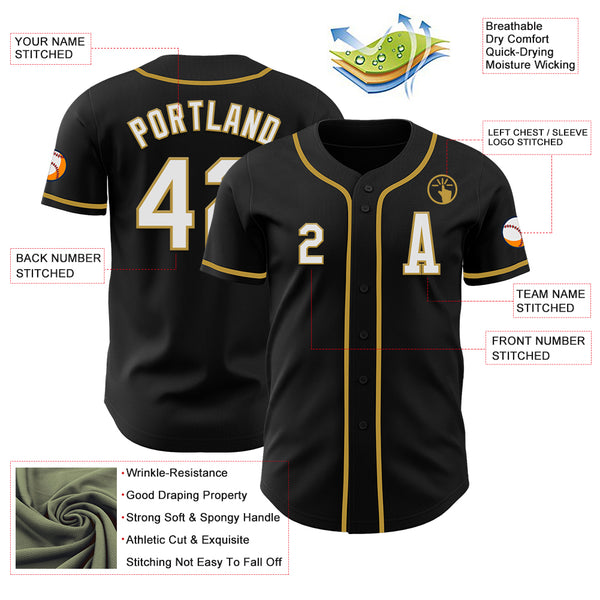 Custom Black White-Old Gold Authentic Baseball Jersey